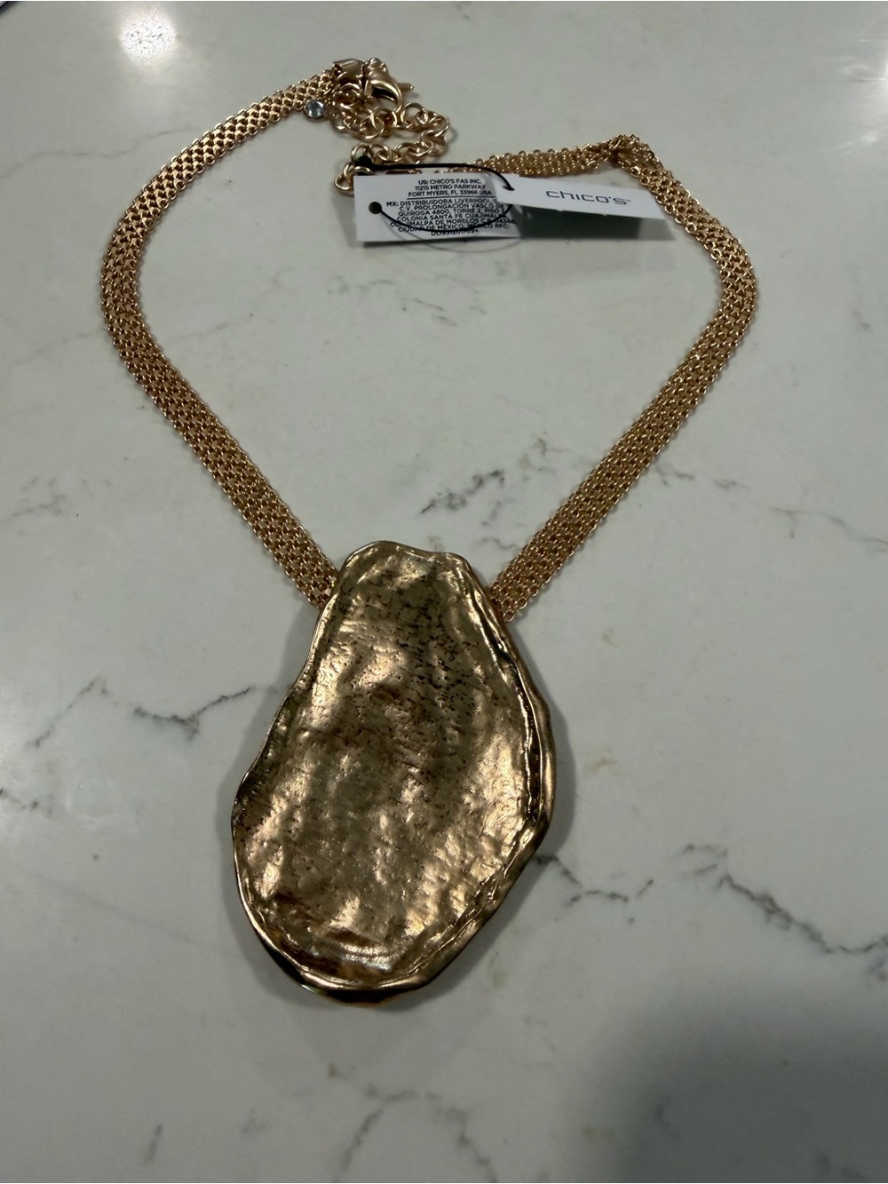 Chico's Gold Hammered Pendant Necklace